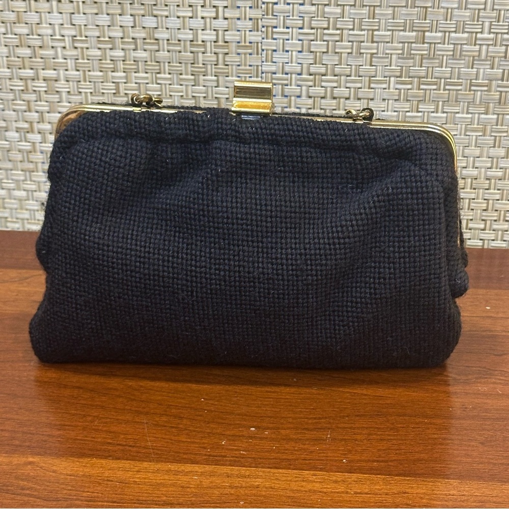 🌟HP🌟VTG 1960s Handmade Bright Floral & Navy Needlepoint Tapestry Handbag - Picture 12 of 14